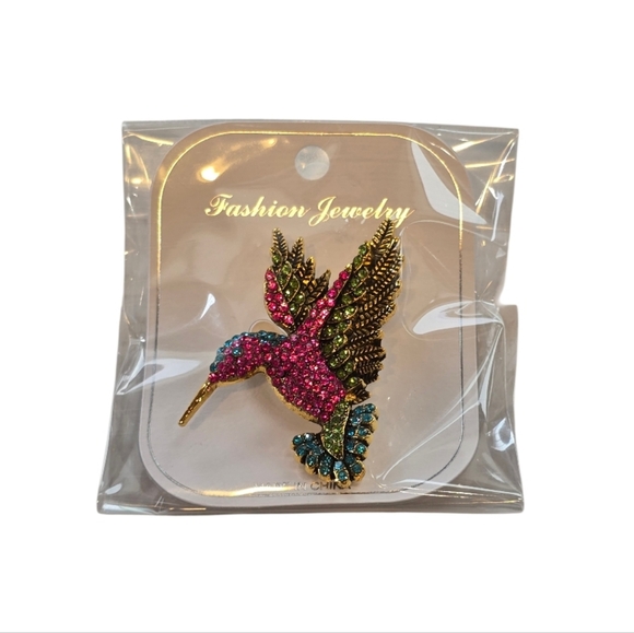 Hummingbird Rhinestone Goldtone Brooch - Picture 4 of 6